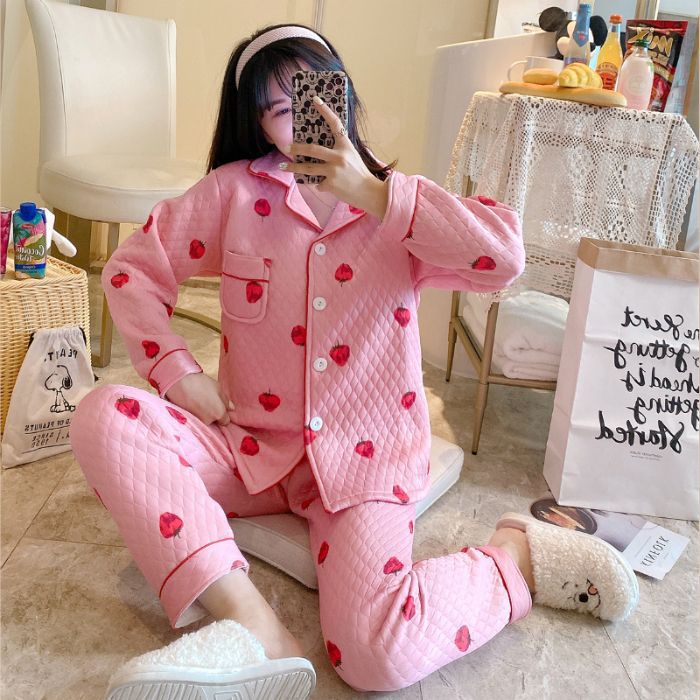 Otoño y invierno nuevo pijama de mujeres cardigán de aire mezclado chicas lindas dibujos animados princesa impresión ropa para el hogar