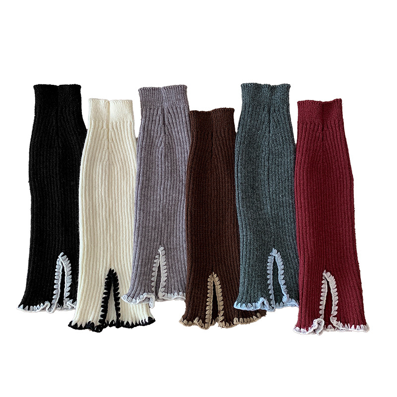 Scaldamuscoli Bootshang Calzini di cotone per donna Autunno e inverno Calzini di lana spessa Coprigambe Retro Aperto Colore abbinato Calzini pesanti caldi al polpaccio_voghion.com