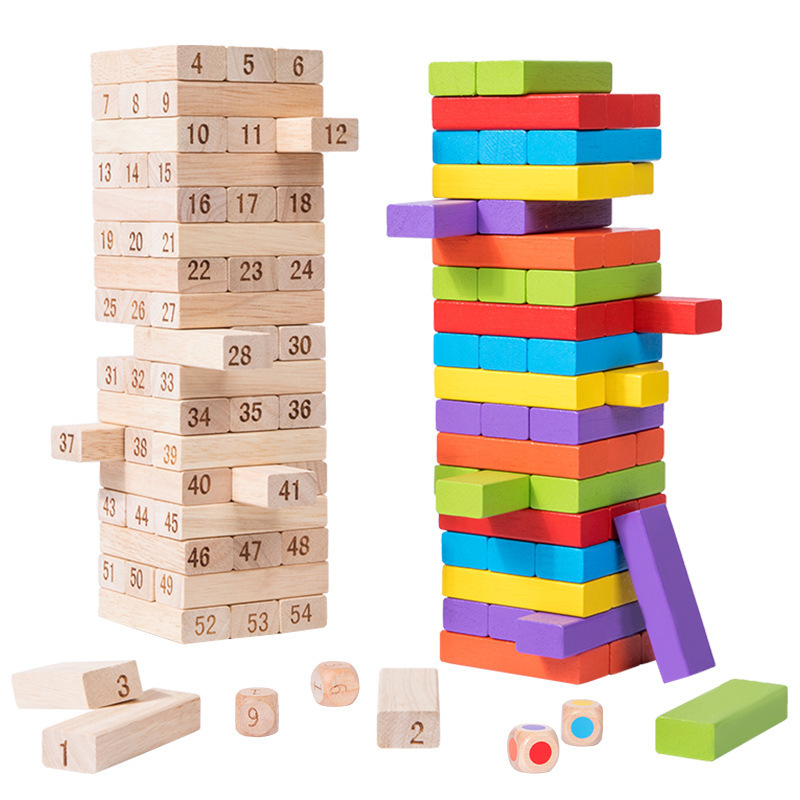 Madera maciza Jenga Le escritorio de ocio para padres e hijos números apilados bloques de construcción altos rompecabezas de madera para niños juguetes interactivos de educación temprana