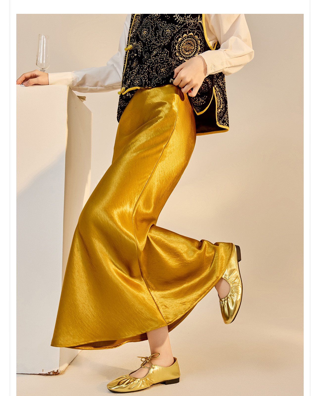 Váy chữ A nữ phong cách Trung Quốc mới thanh lịch sang trọng nhẹ nhàng thiết kế màu trơn mùa thu 2026 — Váy màu sâm panh, váy hồng, váy xanh, váy tím chi tiết 18