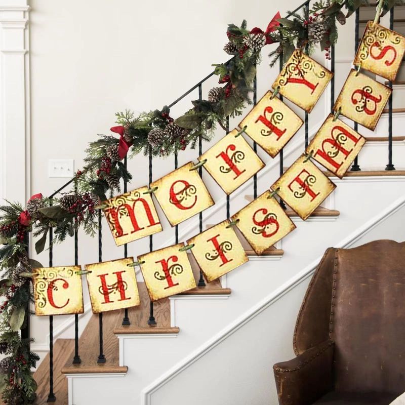 国境を越えたレトロなクリスマス旗クリスマスbannerパーティー装飾クリスマスクリスマスツリーシーン旗彫刻|undefined