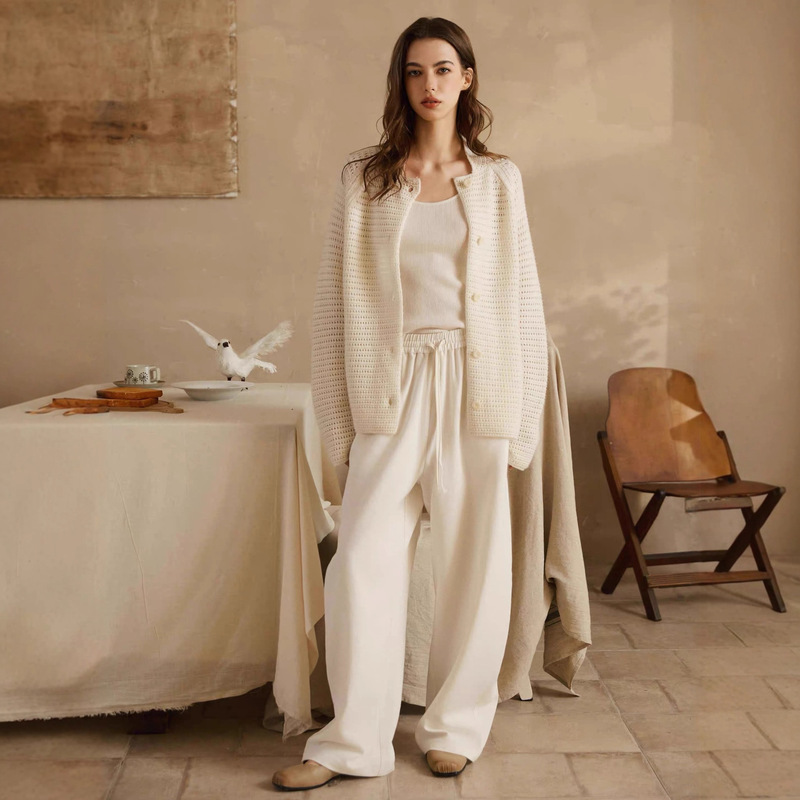 Autumn and Winter B Cashmere Wool Cut Out Jacquard Pattern Soft Cardigan Sweater