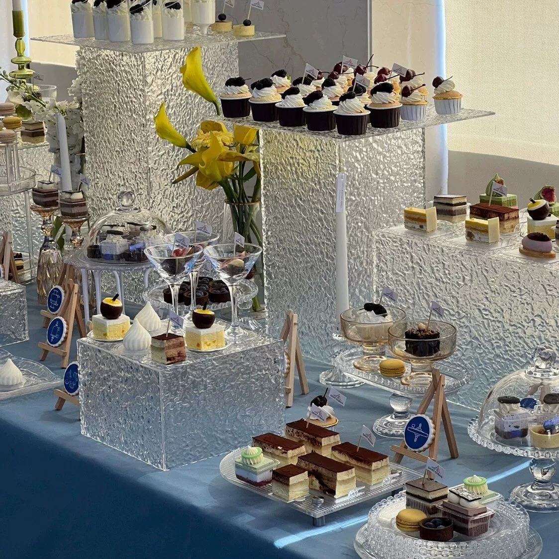 Набор акриловых подносов для десертного стола, свадебного банкета, закусочной, послеобеденного чая, с рифленой поверхностью