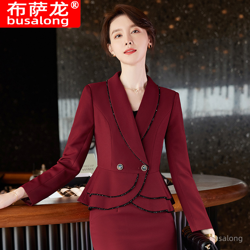 busalong Korean style women's long-sleeved professional suit, formal trousers set, interview/sales uniform 9676