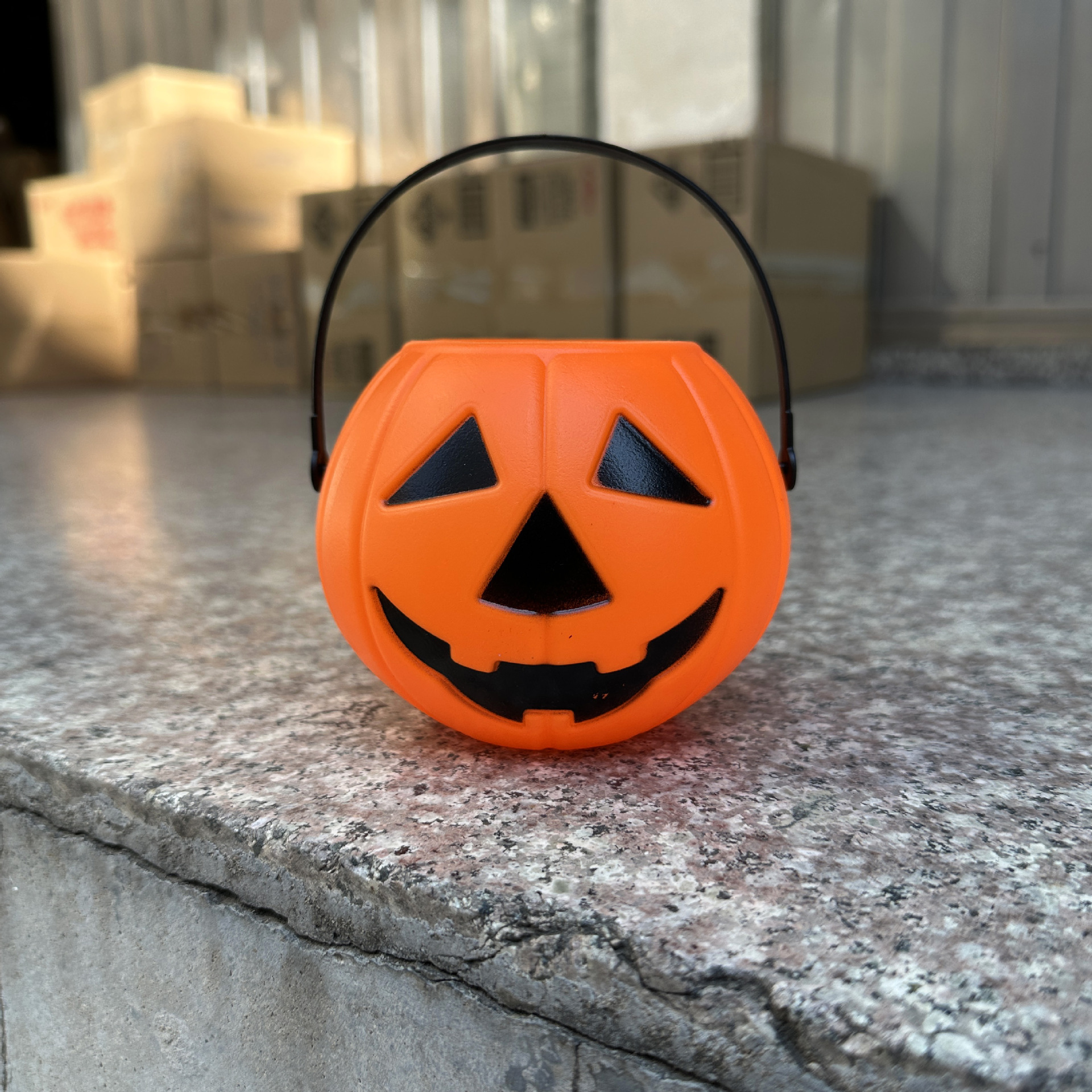 Jarra de calabaza de Halloween Festival fantasma decoración calabaza cubo 18cm con tapa triángulo ojos calabaza linterna