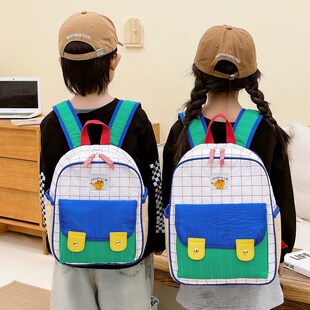 Children's Bag Autumn and Winter New Korean Plaid Contrast Color Fresh Baby's Backpack Parent-Child Mummy Bag Kindergarten Schoolbag