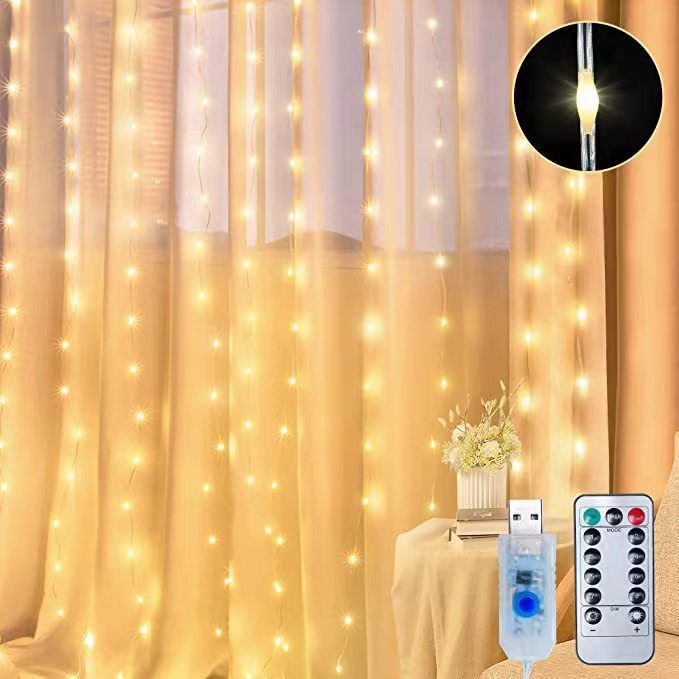 3* 3m ライトカーテンライト USB プラグインリモコンクリスマス結婚式の装飾ライトストリング防水カラフルなライト LED ライトストリング|undefined