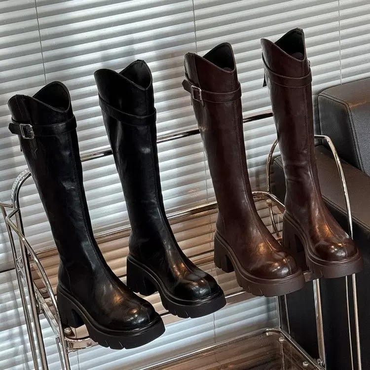 2025年秋冬新款小个子长筒靴不过膝厚底增高女时装靴不掉筒骑士靴