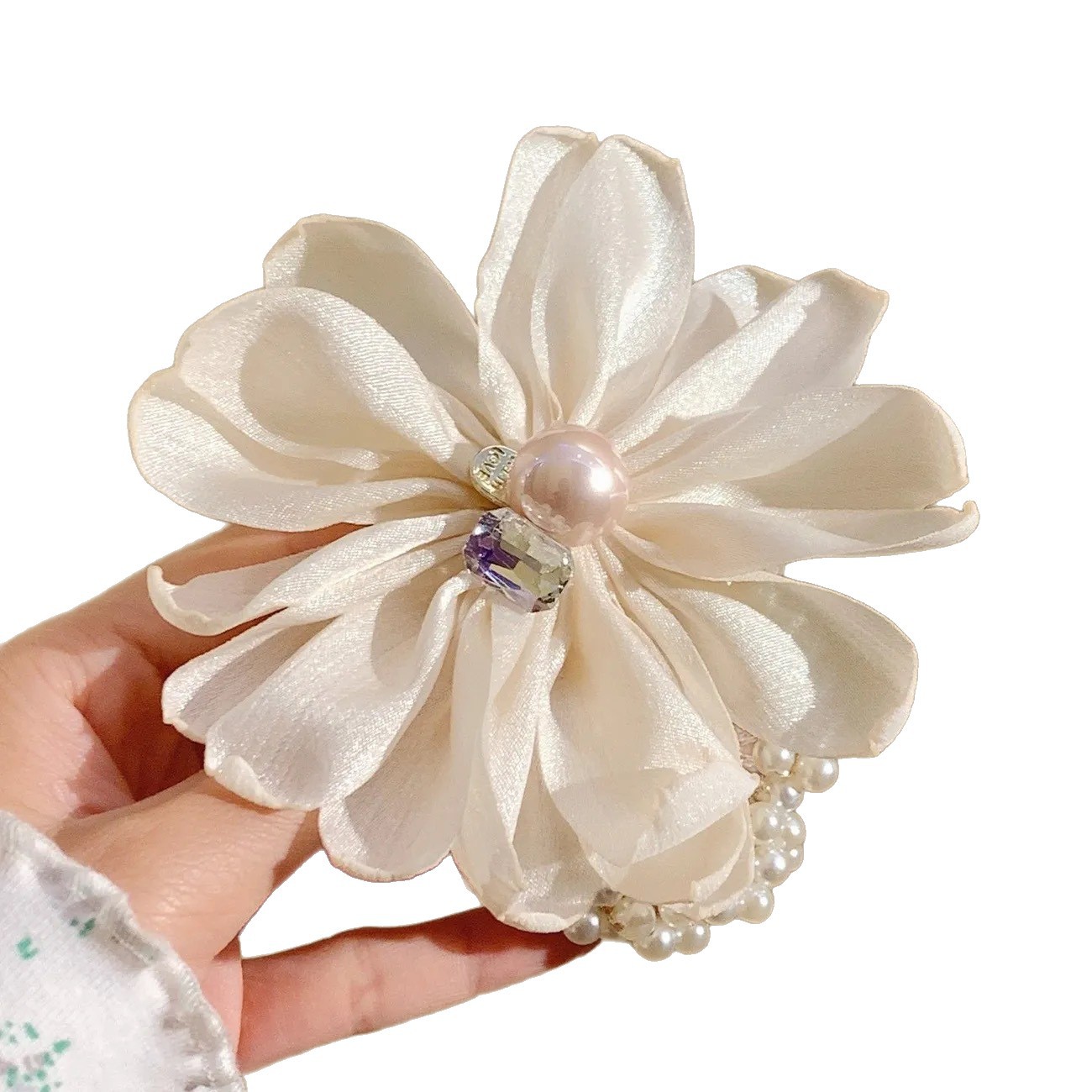 Scrunchie capelli bianco con perle accessorio elegante donna_voghion.com