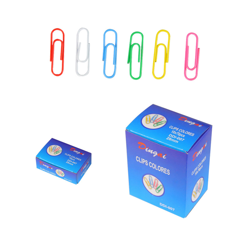 Cubierta de papel de color personalizado, papelería de oficina, clip de plástico de color, aguja de almacenamiento de color, caja de 70 piezas