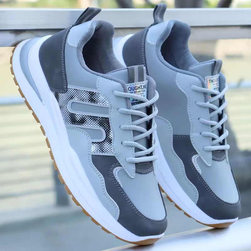 Męskie modne jesienno-zimowe nowe, swobodne, miękkie podeszwy, czarne skórzane buty sportowe do biegania, buty dla taty_voghion.com