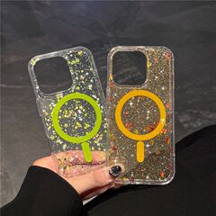 iphone16promax 磁気電話ケース Apple 17 カラフルなグリッター 15 花透明シェル保護カバーに適しています。