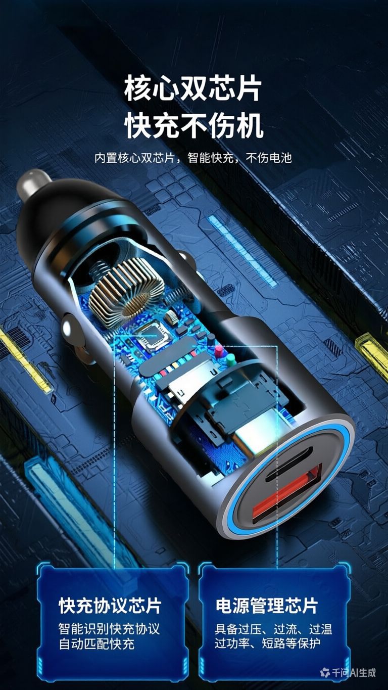 Car Charger Pd20W Super Fast Charging Metal Body Dual-Port Flash Charging with Led Ambient Light Car Charger