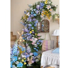 莫奈花园网红打卡造景仿真花瀑布布置门店打卡假花橱窗美陈装饰