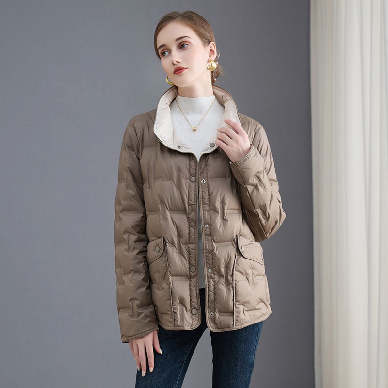 Cross-Border Autumn and Winter New Lightweight Reversible down Jacket for Women, Short White Duck down Fashion Korean Style Versatile Coat