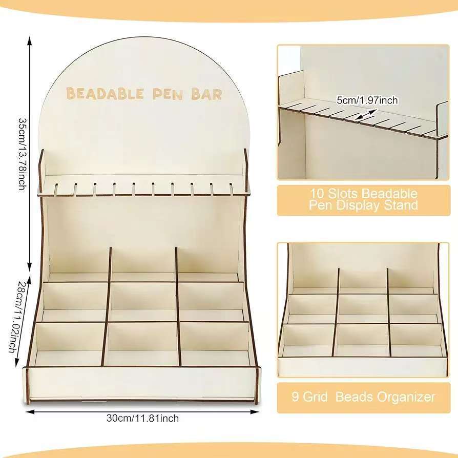 Portalápices de madera con cuentas con bandeja de clasificación para el hogar DIY10 ranura para bolígrafo con cuentas soporte de exhibición caja de almacenamiento con cuentas