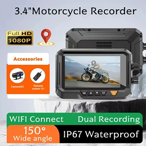 Cross-border motorcycle recorder, high-definition waterproof motorcycle recorder, WiFi connectivity, dual front and rear recording of driving trajectory