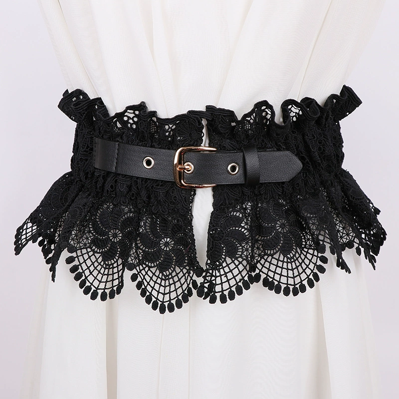 Женская широкая юбка с кружевным поясом, модное универсальное декоративное платье-рубашка, внешняя кружевная петля с талией, стильное уплотнение