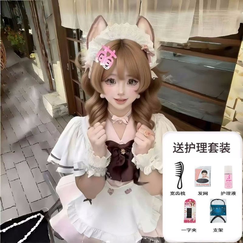 【小熊奈奈】亚麻金色假发日系水母卷公主头短鬓角甜美Lolita整顶|undefined
