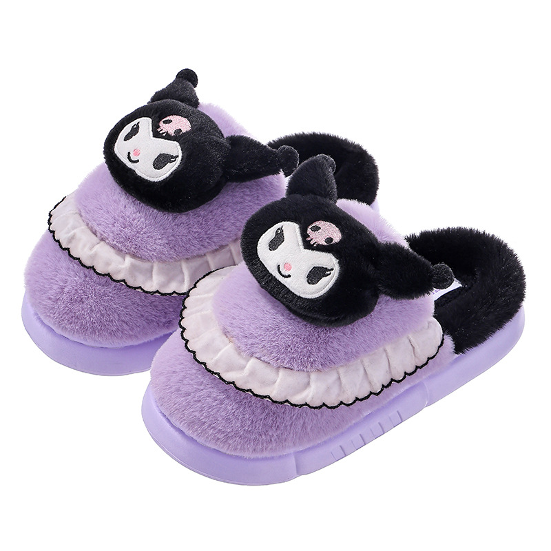 Sanliou zapatillas de algodón para mujeres de invierno caliente de terciopelo sensación de excremento 2025 nuevo tipo de bolsas de tacones de algodón casero zapatos de mujer