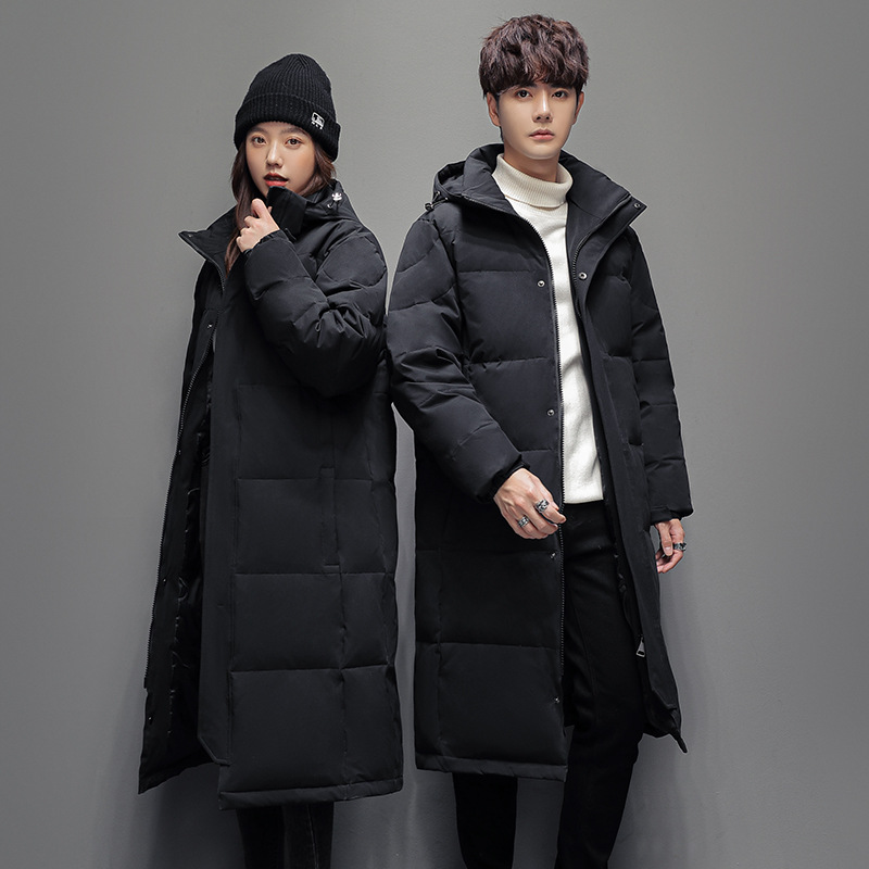 Chaqueta anti-temporada nueva pareja larga sobre la rodilla engrosada uniforme escolar para hombres y mujeres abrigo al por mayor impreso LOGO