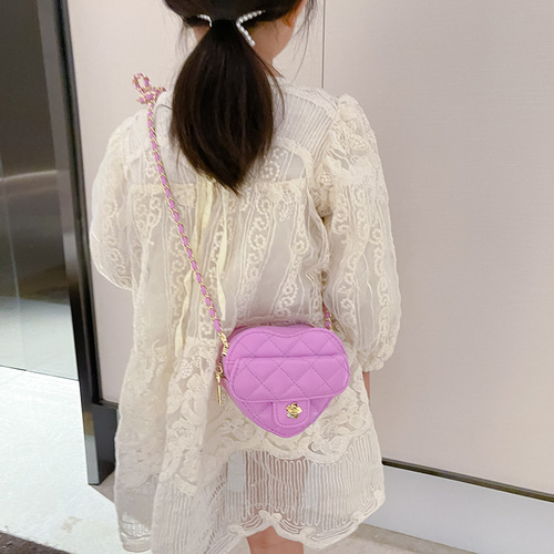 New rhombus embroidery children's bag for summer, fashionable and versatile love chain bag ins girl's shoulder crossbody bag