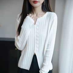 2025秋季新款长袖开叉女士针织衫显瘦气质上衣毛衣打底衫女A7136