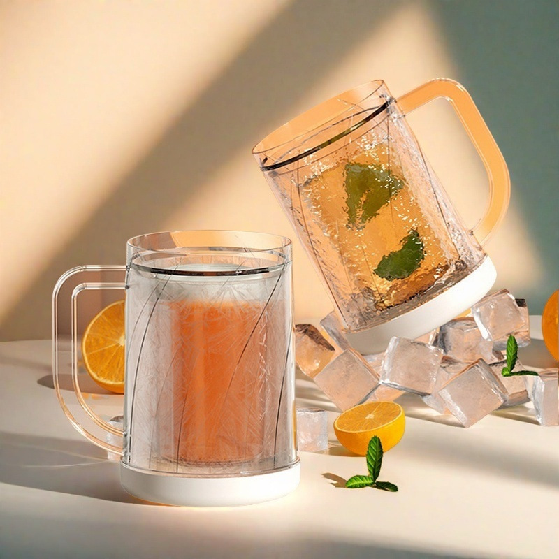夏用二層アイスアイスカップ、コールドアイスカップ、中間層液体冷蔵庫冷凍カップ、コールドドリンクカップ、アイスビール卸売|undefined
