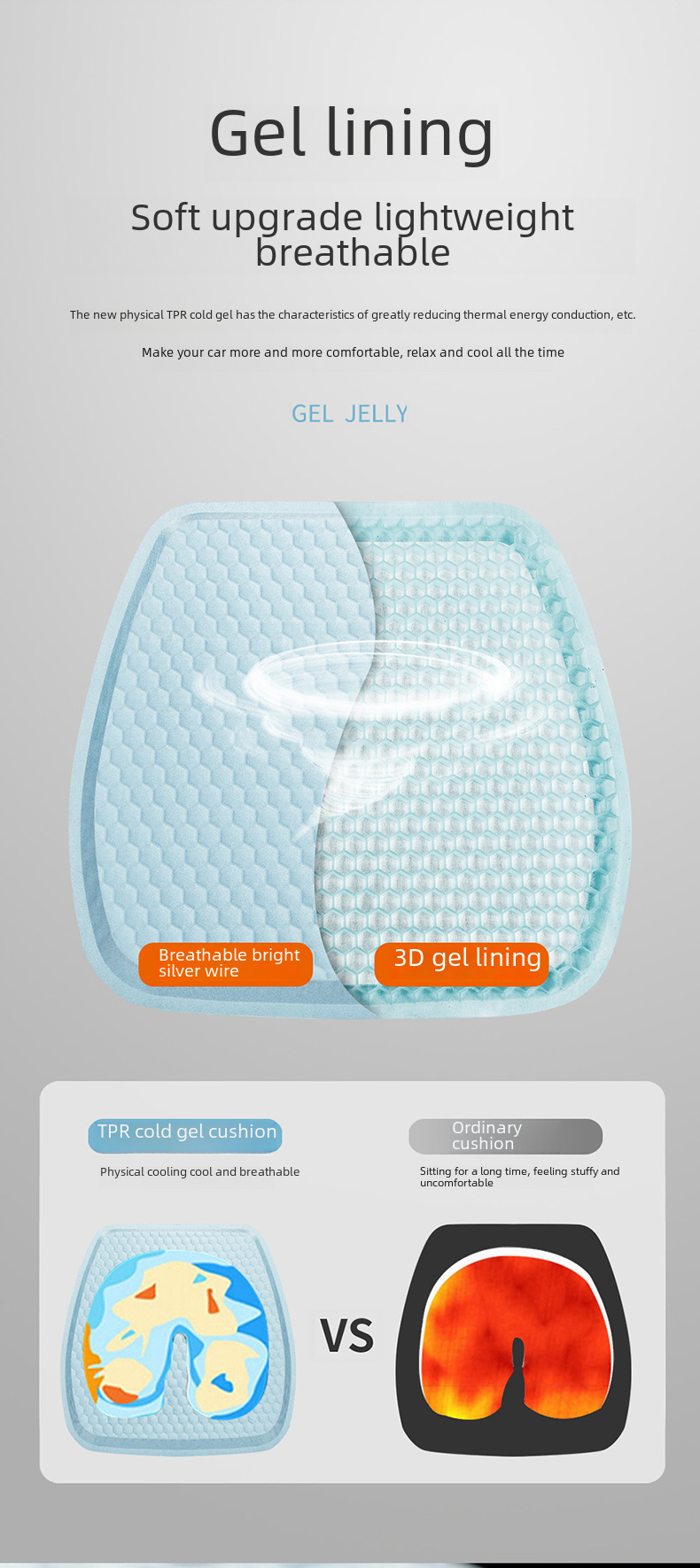 Car Multi-function Cushion Summer Cool Mat Egg Gel Seat Cushion Four Seasons Universal Honeycomb Office Ice Mat_voghion.com