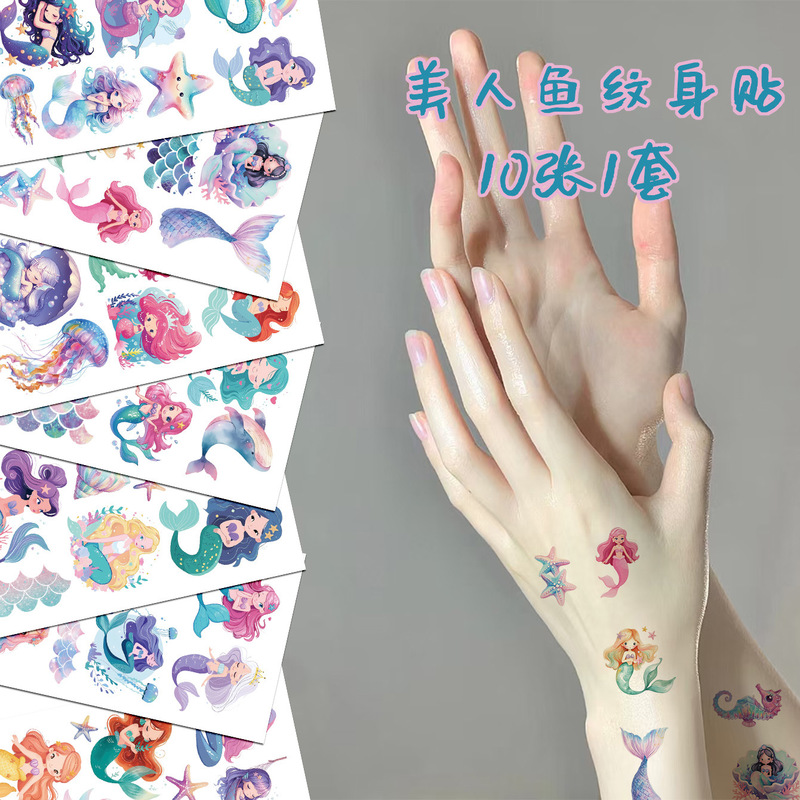 Cross-Border New Children's Cartoon Mermaid Tattoo Stickers Waterproof Long-Lasting Cute Fun Toys Gifts Temporary Stickers