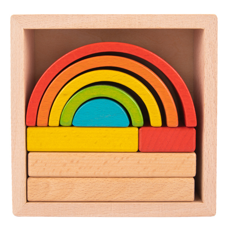 Madre del príncipe arco iris madera de haya regalos de madera sólida niños y niñas educación temprana para construir puzzles de montaña juguetes