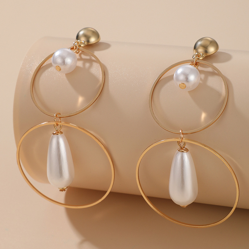 Fashion Ol Earrings Pearl Pendant Geometric Alloy Ring Earrings display picture 4