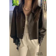 港风新潮春秋小皮衣短款皮夹克韩版宽松机车服外套女矮个子