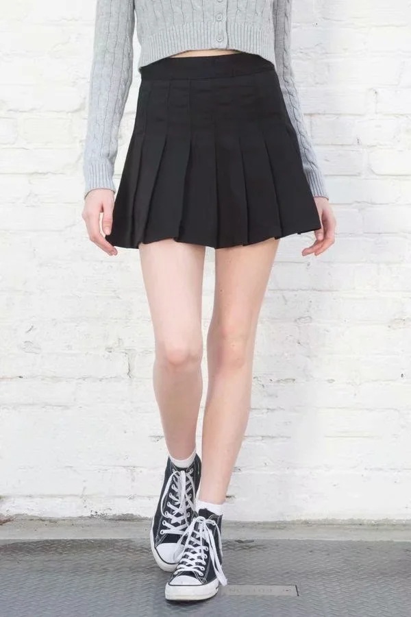 high waist solid color pleated skirt NSAC21959