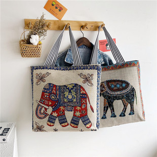 (Wholesale), cartoon trend ethnic capacious shopping bag, ethnic style, with embroidery