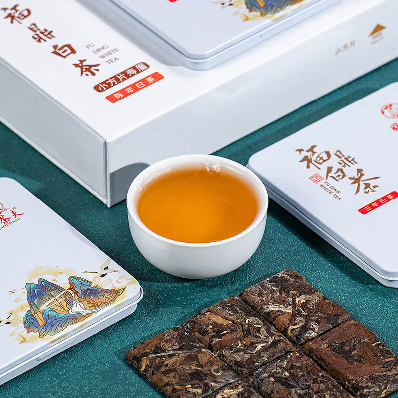 Shoumei White tea Fuding White tea Small square Pressed Super class a Tea cake 2021 Tea Gift box packaging