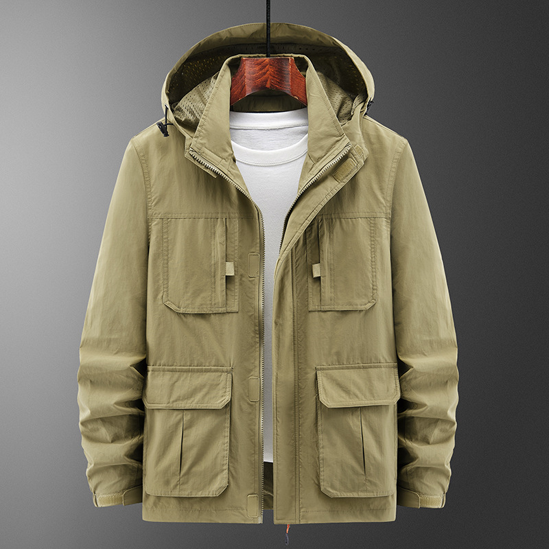 Comercio exterior transfronterizo primavera y otoño chaqueta de hombre de cuello relajado chaqueta de bolsillo de mediana edad desmontable chaqueta de asalto al aire libre