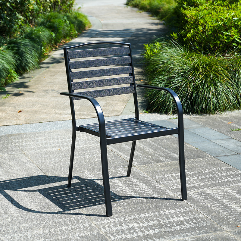 silla de madera de plástico combinada al aire libre balcón impermeable anticorrosión silla de respaldo café al aire libre mesa de té de leche image 6