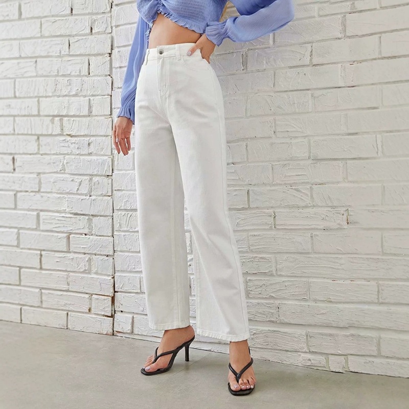 New Amazon cross-border European and American women's jeans, high-waisted, slim-fit, straight-leg denim pants, a popular style