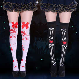 万圣节袜子骷髅骨架黑丝女欧美halloween socks恐怖cosplay中筒袜