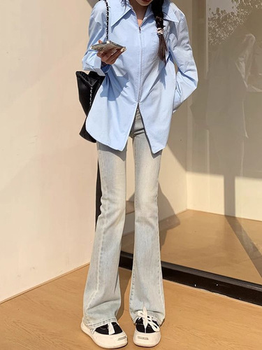 Vintage Distressed Yellow Clay High-Waisted Micro-Round Hem Women's Spring and Autumn New Elastic Fitting Slimming Versatile Hoof Pants