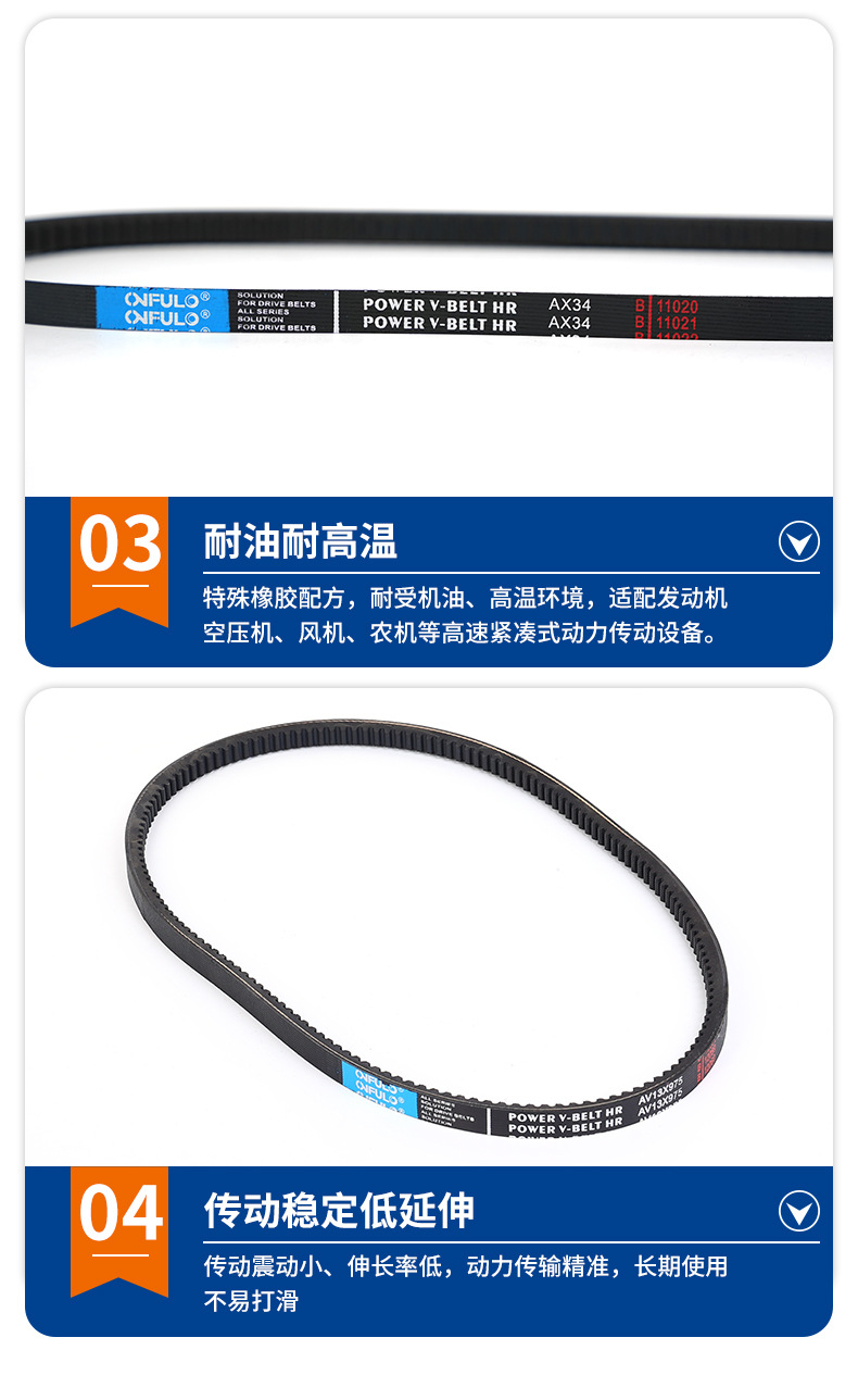 Manufacturer-customized, oil-resistant, and high-temperature-resistant V-belts for agricultural machinery, automotive engines, and transmission systems; V-belts