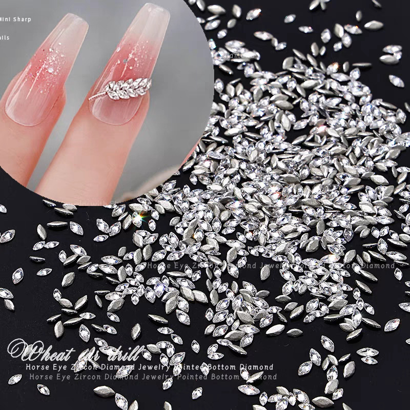 Nail Art Jewelry Marquise Diamond Gemstone Cut Zircon Flats Bottom Mini Wheat Ear Style White Seiko 5A High Quality Super Shiny