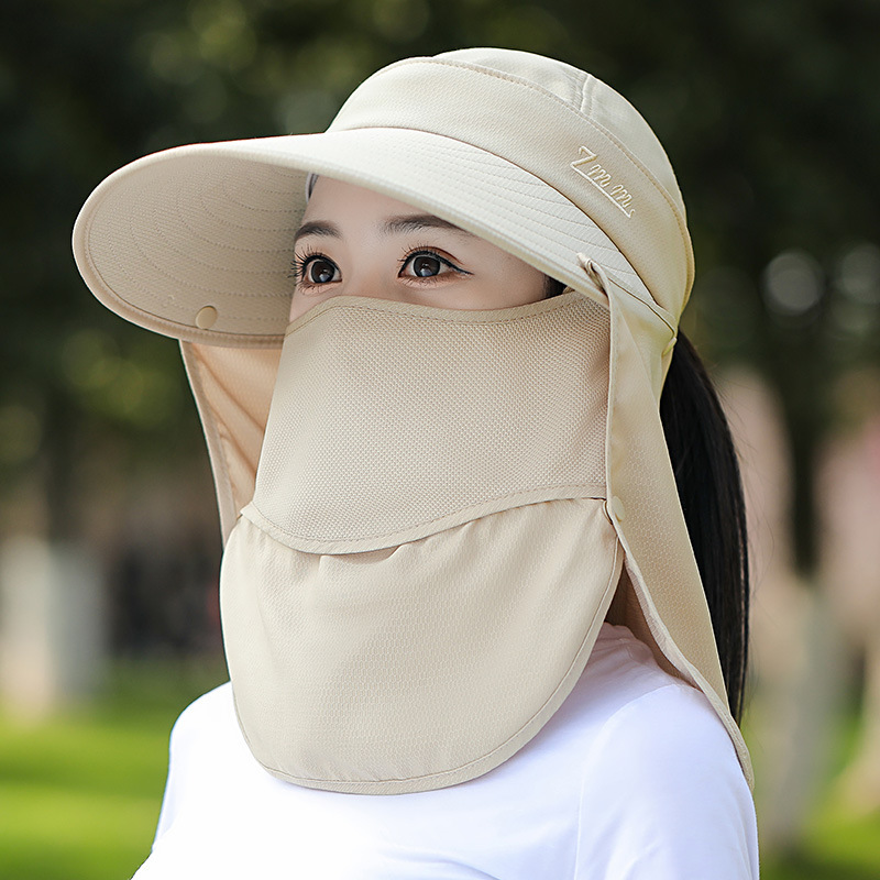 帽子女夏太阳帽大沿户外防紫外线采茶帽防晒遮脸面罩遮阳帽女帽子