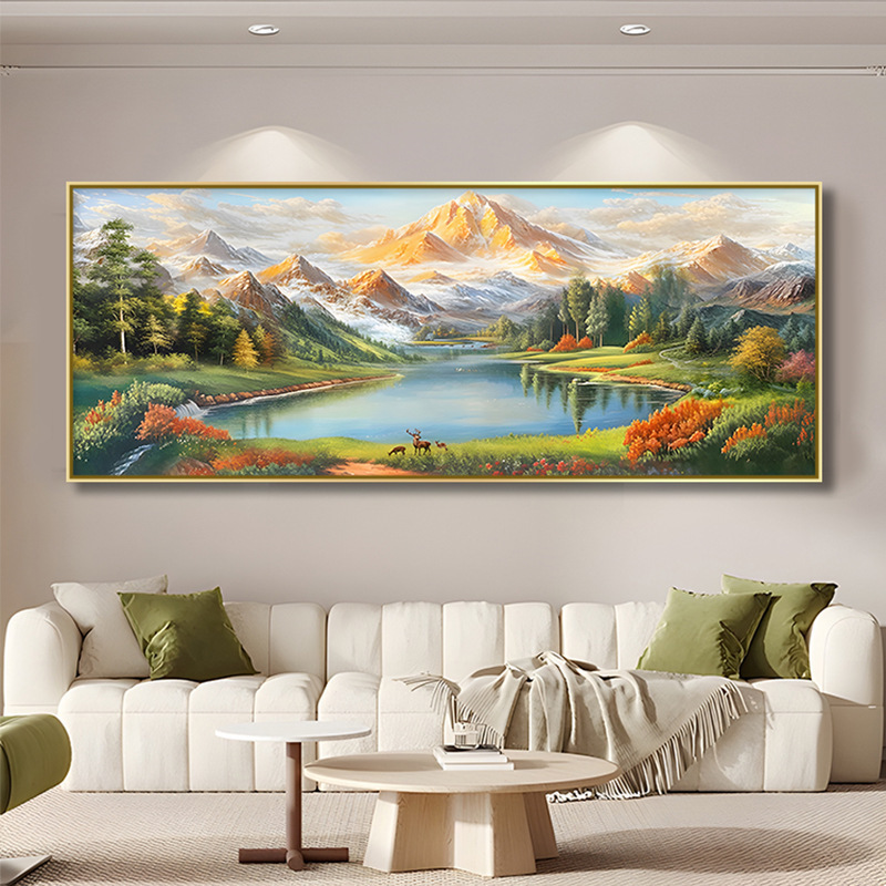 富を引き寄せる東と西の壁、山水宝の盆地壁画、ソファ背景壁装飾画、金山風景のハイエンド吊り絵画|undefined