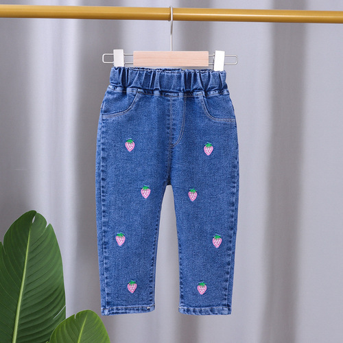2024 New Korean Style Spring Autumn Girls Jeans Trousers Children Spring Autumn Baby Spring Clothes Loose Western Pants
