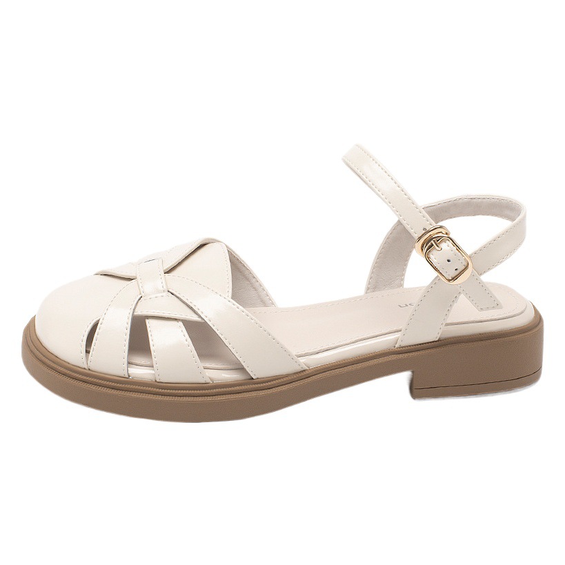 Sandalias Augu Shiden Baotou para mujer, estilo romano retro, tejidas, con diseño de jaula de cerdo, para verano 2025, sandalias para exteriores.