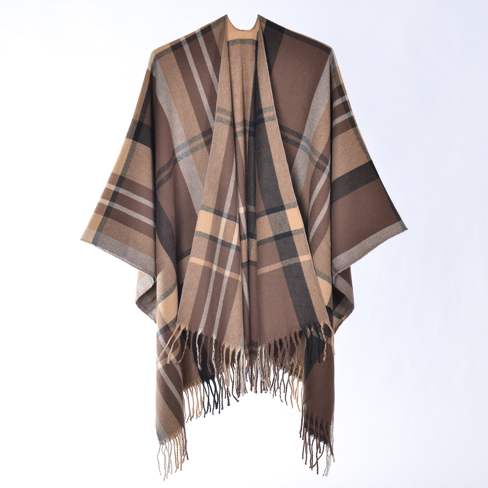Sciarpa a quadri scozzesi con frange da donna, mantella autunno_voghion.com