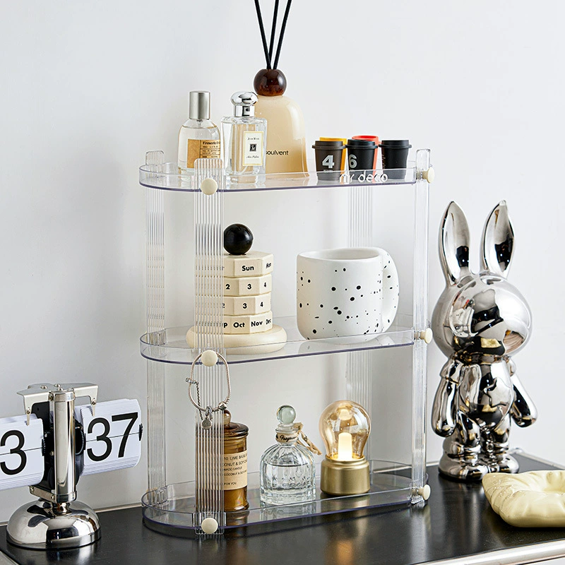 Transparent table glass holder, perfume, cosmetic storage system