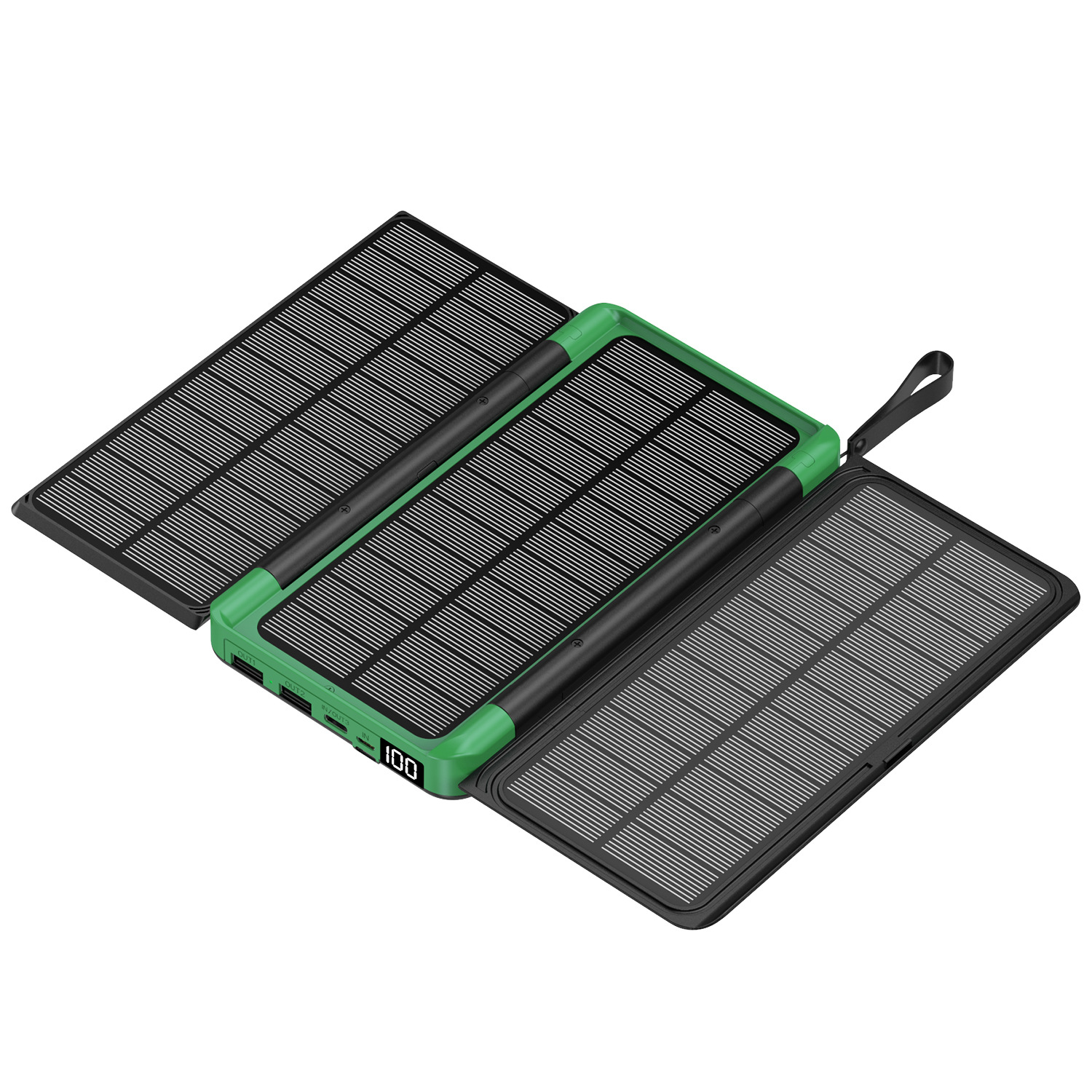 20000mAh Solar Power Bank With Wireless Charging, LED Flashlight & Digital Display - Compact & Portable For Outdoor Travel, Camping, Emergency_voghion.com